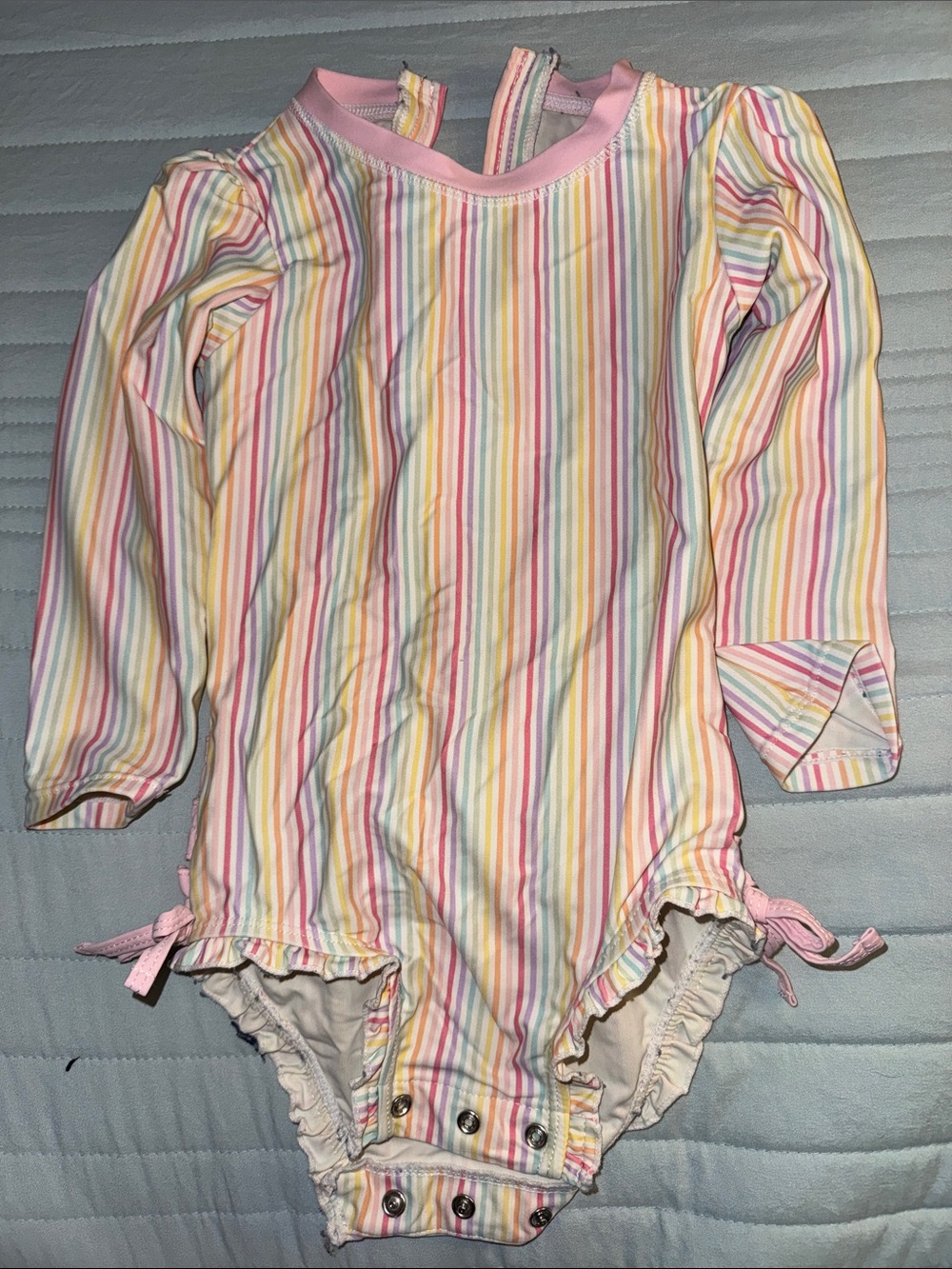 Adorable Pastel Rainbow Ruffle Butts Long Sleeve Swim Suit